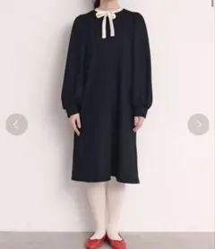 WOOL天竺 バイカラーボウタイワンピース