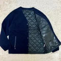 398希少XL相当◎ アクシーズクイン キルティング ジャケット ネイビー洗える