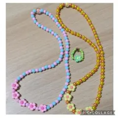 女の子用カラフルお花付きネックレスト指輪