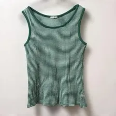 GU ジーユー ボーダー グリーン×ホワイト L ノースリーブ 夏トップス