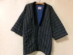 レトロ90sハンドメイド古着 久留米手作り ハンテン ドテラ 総柄チェック 青L kimonohiroba-you_y0707093130-