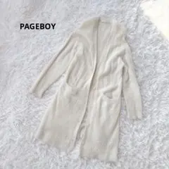 ページボーイ シャギーニットロングカーディガン 白 フリー ふわふわ フェミニン