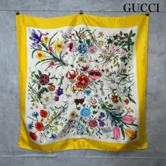 美品✨GUCCI　グッチ　シルクスカーフ　昆虫フローラル　ベージュ系 GUCCI - グッチ スカーフ美品 大判/花柄/昆虫柄の通販 by ブランディア