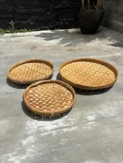 竹ざる 3点セット 竹編みトレイ インドネシア製 天然素材 かご 盛り付け