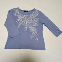 INGEBORG 薄紫 花柄刺繍 五分袖Tシャツ