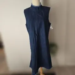 ダークデニム ノースリーブ ロングワンピース