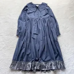 メリージェニー/F/青/ロングワンピース/フロントボタン/ギャザー/長袖/春秋