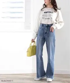 美品✨裾フリンジセミフレアデニム