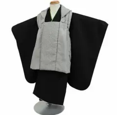 男児 3歳用 七五三 黒×グレー江戸小紋 被布セット 男の子 753 七五三
