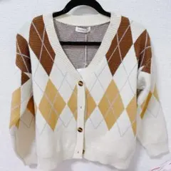 アーガイルニットカーディガン 韓国風