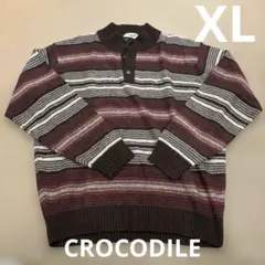 CROCODILE ボルドー ストライプ ニットセーター LL