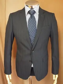 黒系x織ストライプ柄２ボタン細身スーツ(Mサイズ)秋冬物セットアップ