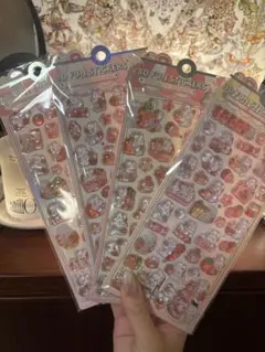 3D 立体シール 4枚セット　うさぎ　いちご　ミルク