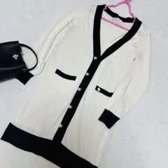 美品ルレーヴヴァニレ薄手 バイカラーカーディガン パールボタン 上品 大人可愛いのサムネイル