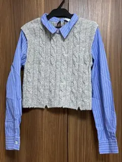 ZARA グレー ケーブル編み ニットベスト