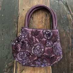 パープル刺繍ビーズハンドバッグ