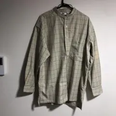 ユニクロ　フランネルオーバーサイズスタンドカラーチェックシャツ　XL　ナチュラル