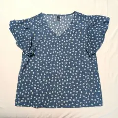 【匿名配送】花柄　Tシャツ　青のサムネイル
