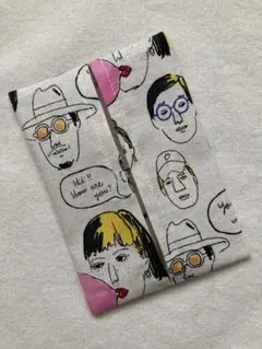 ポケットティッシュケース（A393）フェイス柄　ハンドメイド　綿麻