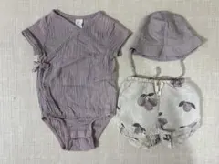 H&M プラム柄ブルマ　ロンパース　ハット3点セット　9-12m