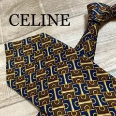 942 美品 CELINE ネクタイ馬具柄 総柄 シルク スペイン製 ビジネス 