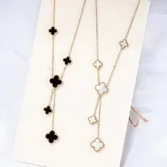 花形ペンダント ロングネックレス　クローバーモチーフ　Y字　数色展開　色応相談