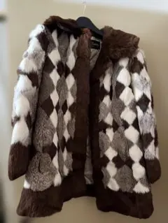 美品】リリーブラウン ラビット ファーコート ブロックチェック 高級感 
