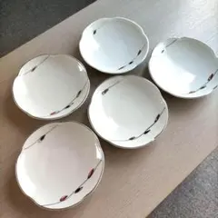 昭和レトロ・有田焼の花びら型小皿・取皿５枚セット