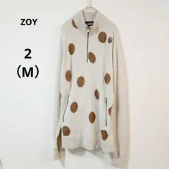 ZOYゾーイ　アイボリードット柄ジップセーター 2 М　ウール　カシミヤ