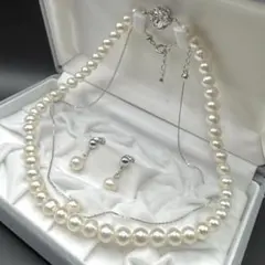 【未使用級】本真珠　ネックレス　ペンダント　イヤリング　3点セット　8mm珠