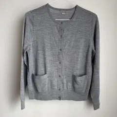 J.PRESSレディス　ニットカーディガン　グレー　ウール100% Mサイズ