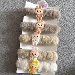 Labubu風ふわふわキャラクター付きヘアゴム5個セット
