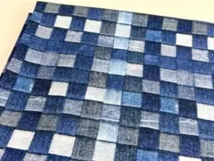 シーチング綿100%生地幅110cm×100cm.紺格4260