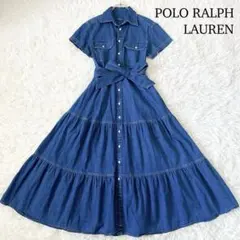 極美品✨ポロラルフローレン ティアードシャツドレス デニムワンピース ベルト 4