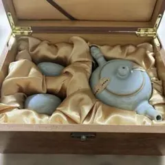 中国 汝窯 青磁 茶器セット 急須＋湯呑2客 証書・共箱付き