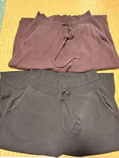ウォッシャブルニットリブパンツ L 黒 ワイン 2枚セット UNIQLO