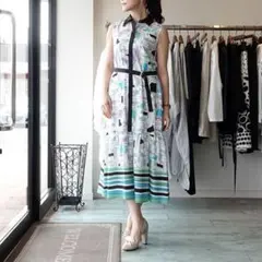 23SS♡グレースコンチネンタル カクテルプリントワンピース 36 総柄