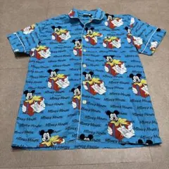 Disney ディズニー　ミッキーマウス　10周年　半袖シャツ　総柄　水色　Lのサムネイル
