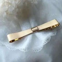 バレッタ　ヘアクリップ シンプルリボン　メタル　ゴールド