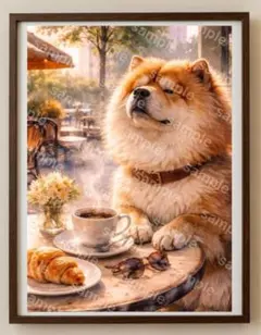【水彩画アート】相棒とのカフェの朝　2L版写真用紙