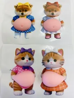 女の子 3D猫&柴犬お腹ぷにぷにシール 可愛い スクイーズ もっちり 肉球 女子