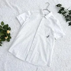 グラニフ ドット柄 切り替え 半袖シャツ クジラ刺繍 ユニセックス SSのサムネイル