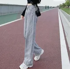 【未着用】ストレートデニムパンツ ハイウエスト美脚