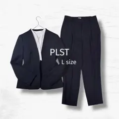 PLST プラステ 洗える セット ノーカラージャケット パンツ L ネイビー