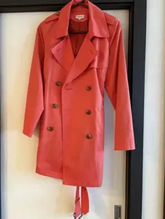 ensuite サーモンオレンジ系　トレンチコート ベルト付き　サイズ5(XL)