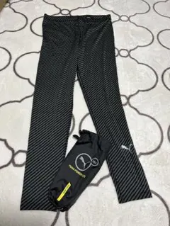 値下げPUMA ロングパンツ ブラック/ストライプ 収納袋付き