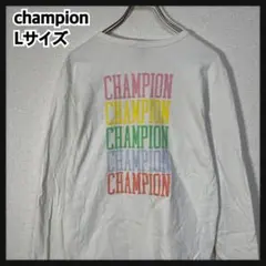 【チャンピオン】長袖TシャツロンT　白T　デカロゴ　刺繍　レインボー　D4