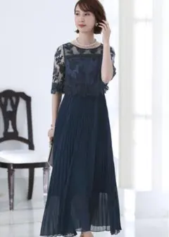 刺繍レース プリーツロングドレス 結婚式 ワンピースドレス　dollydoll