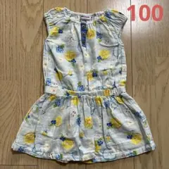 ミキハウス　フルーツ柄　ノースリーブワンピース　水色　夏服　100