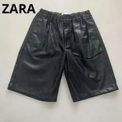 美品 ZARA ザラ フェイクレザー ハーフパンツ ブラック 150cm 黒